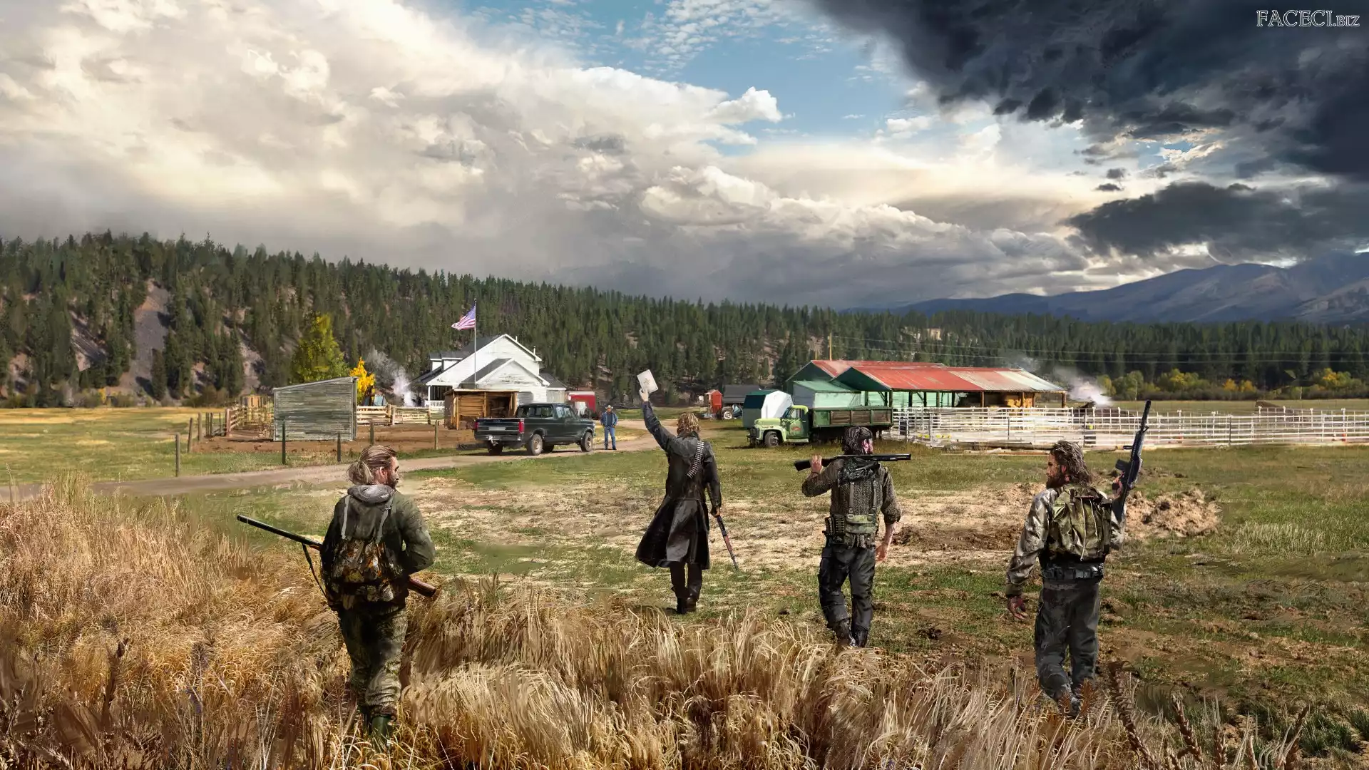 Drzewa, Żołnierze, Far Cry 5, Gra, Farma